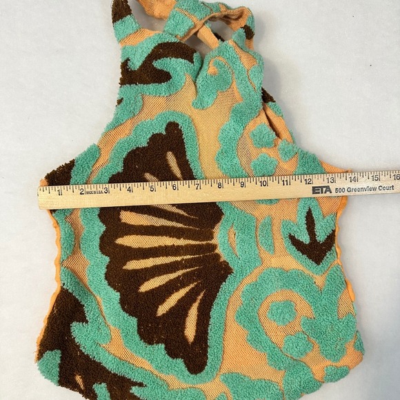Free People Orange Teal Brown Tufted Embroidered Halter Top Mesh Cotton Blend - Picture 2 of 6